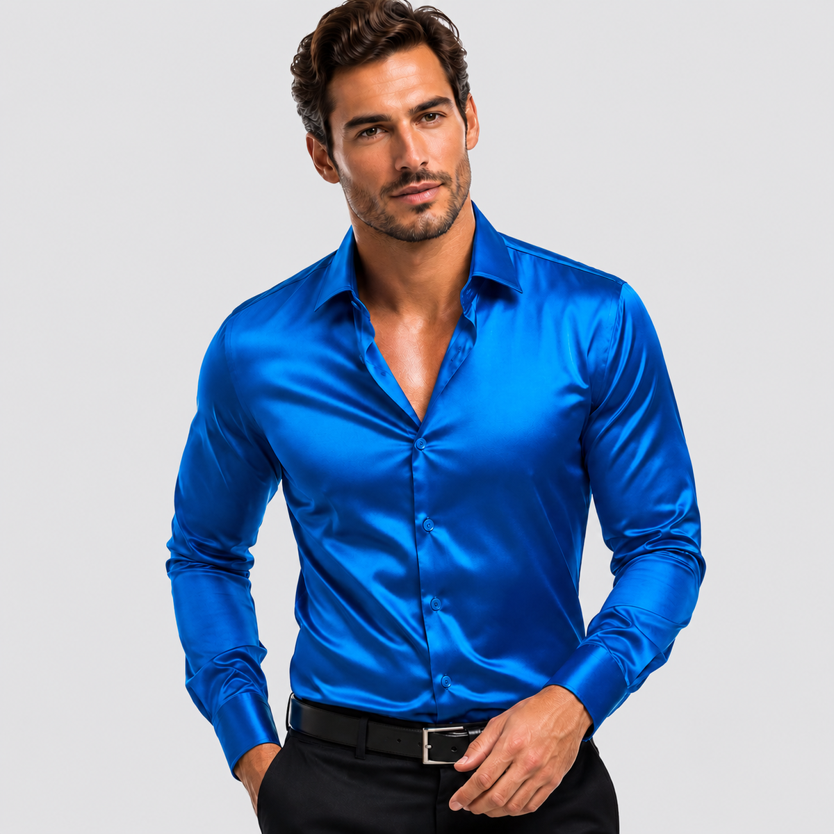 Otto | Men's Satin Look Dress Shirt – Long Sleeve Spread Collar Shirt