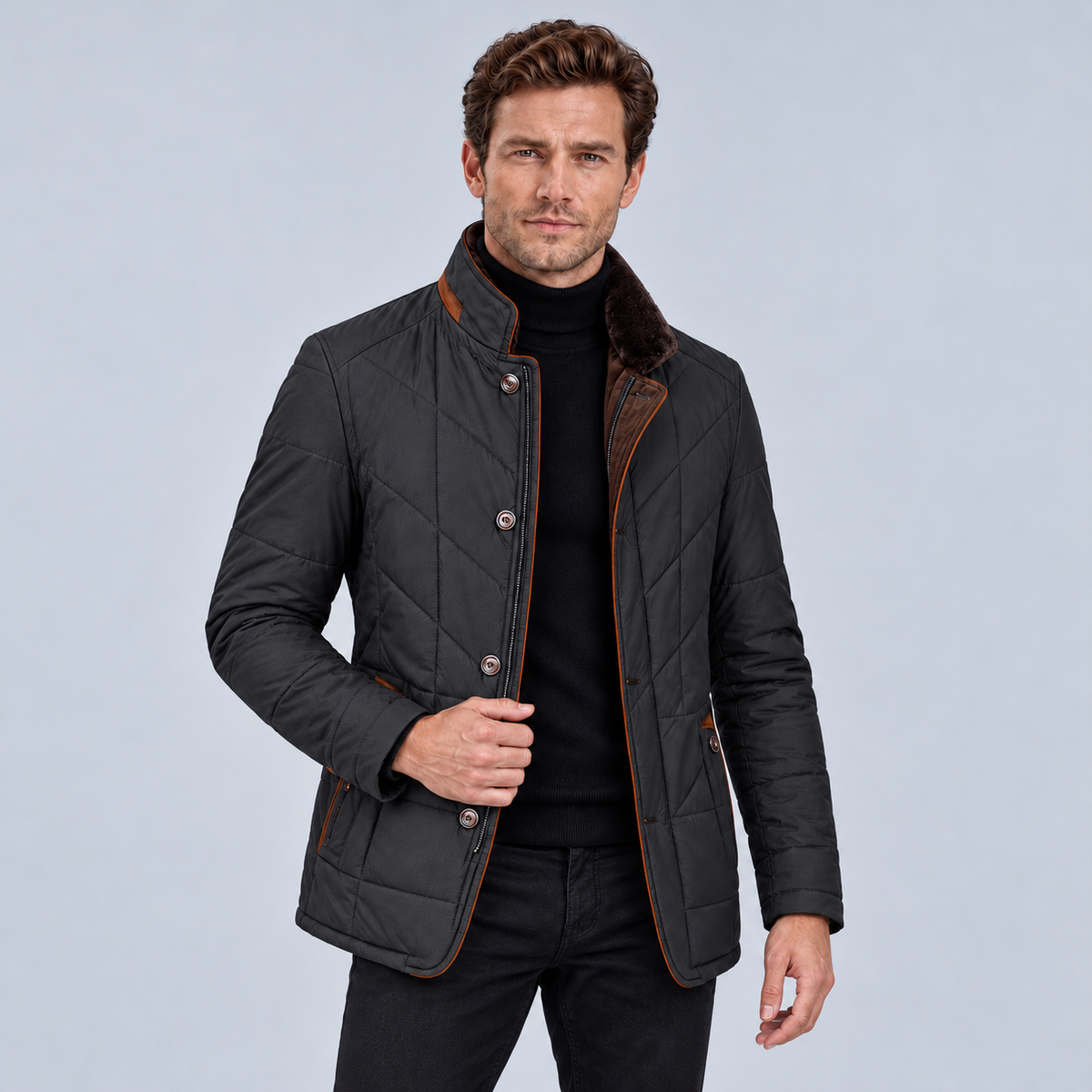 Jack | Men's Chevron Stitch Quilted Jacket – Stand Collar Smart Casual Jacket