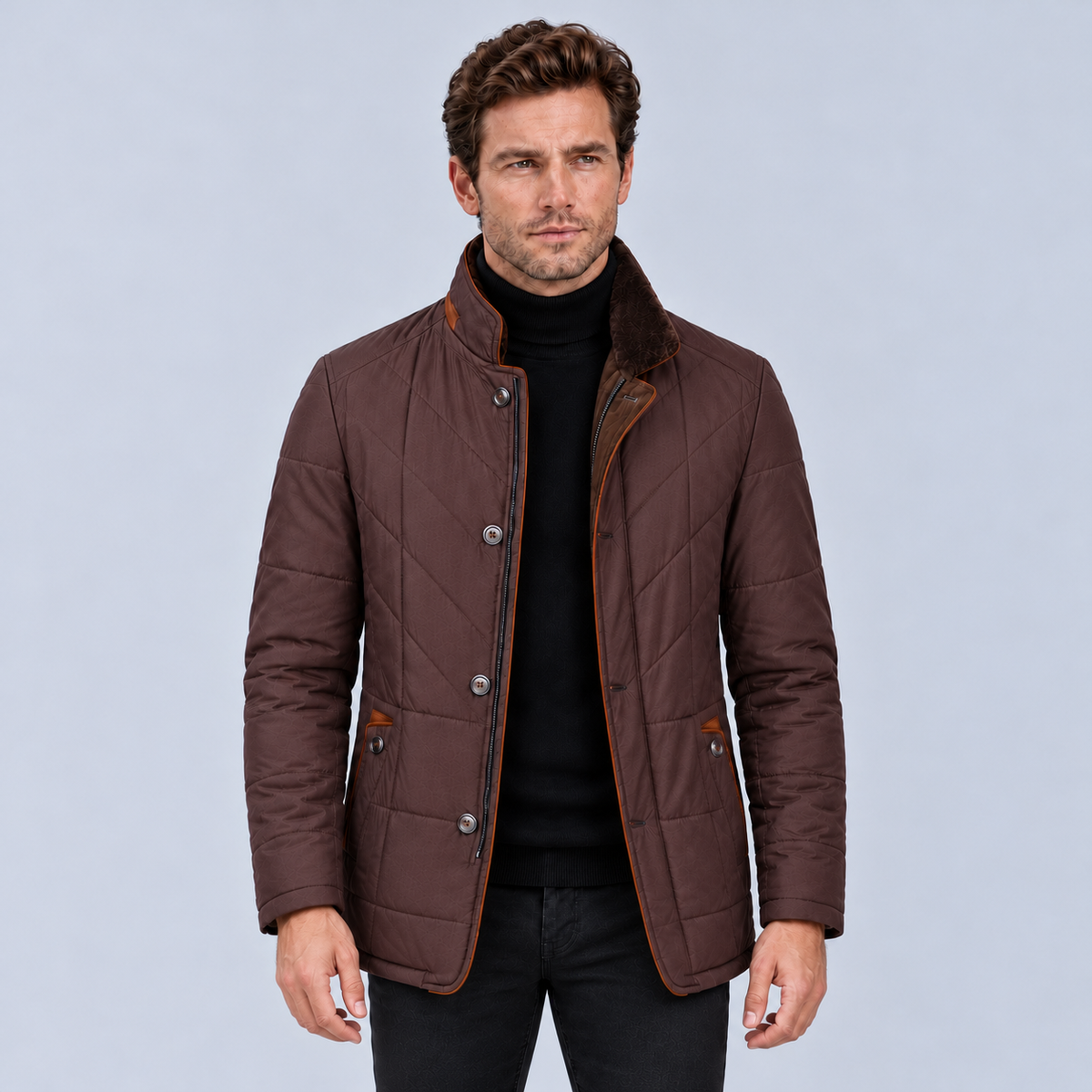 Jack | Men's Chevron Stitch Quilted Jacket – Stand Collar Smart Casual Jacket