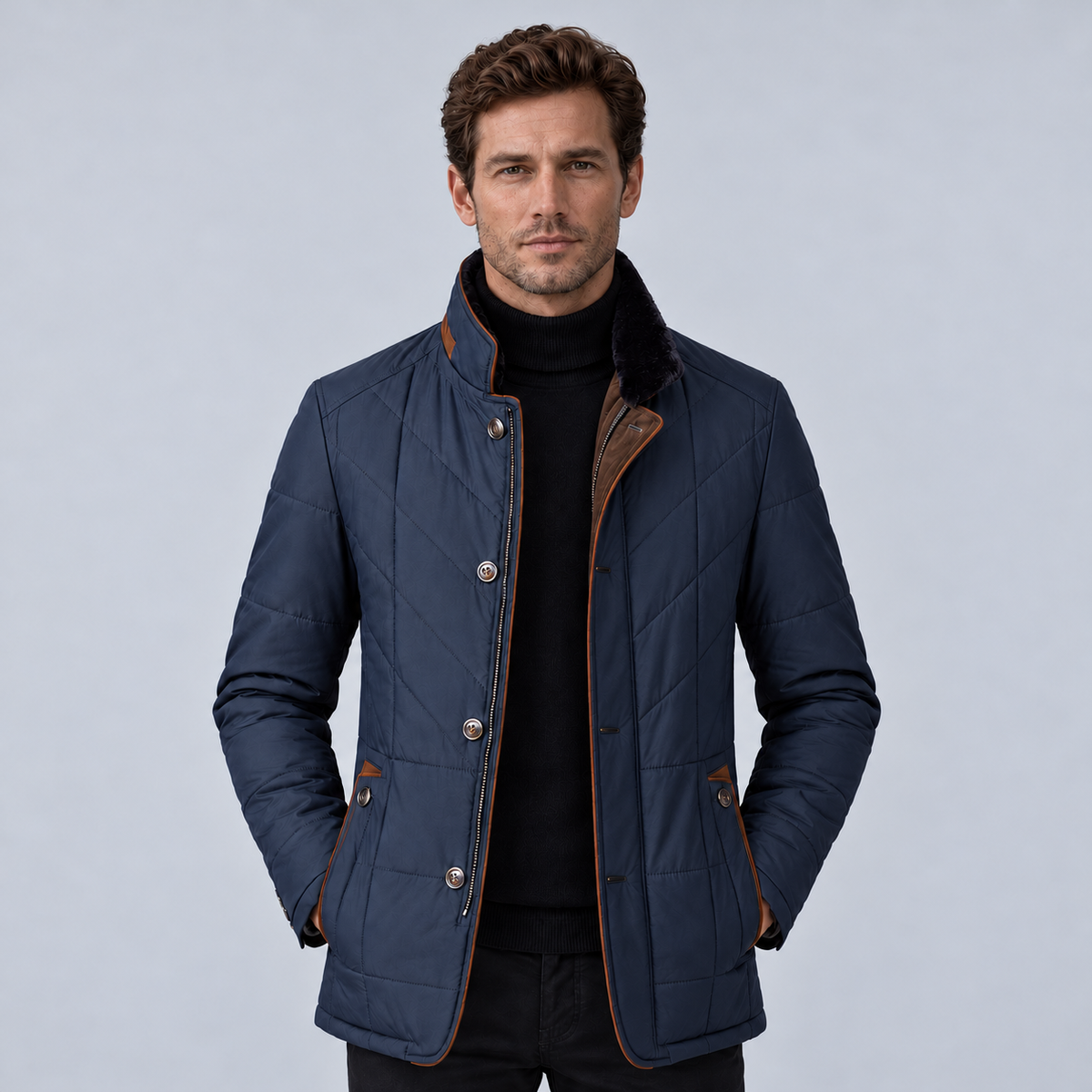 Jack | Men's Chevron Stitch Quilted Jacket – Stand Collar Smart Casual Jacket