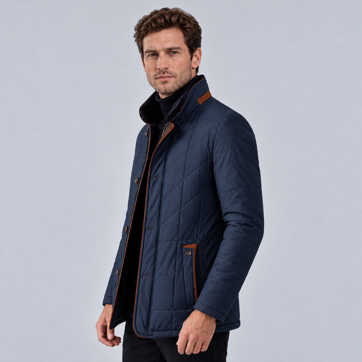 Jack | Men's Chevron Stitch Quilted Jacket – Stand Collar Smart Casual Jacket