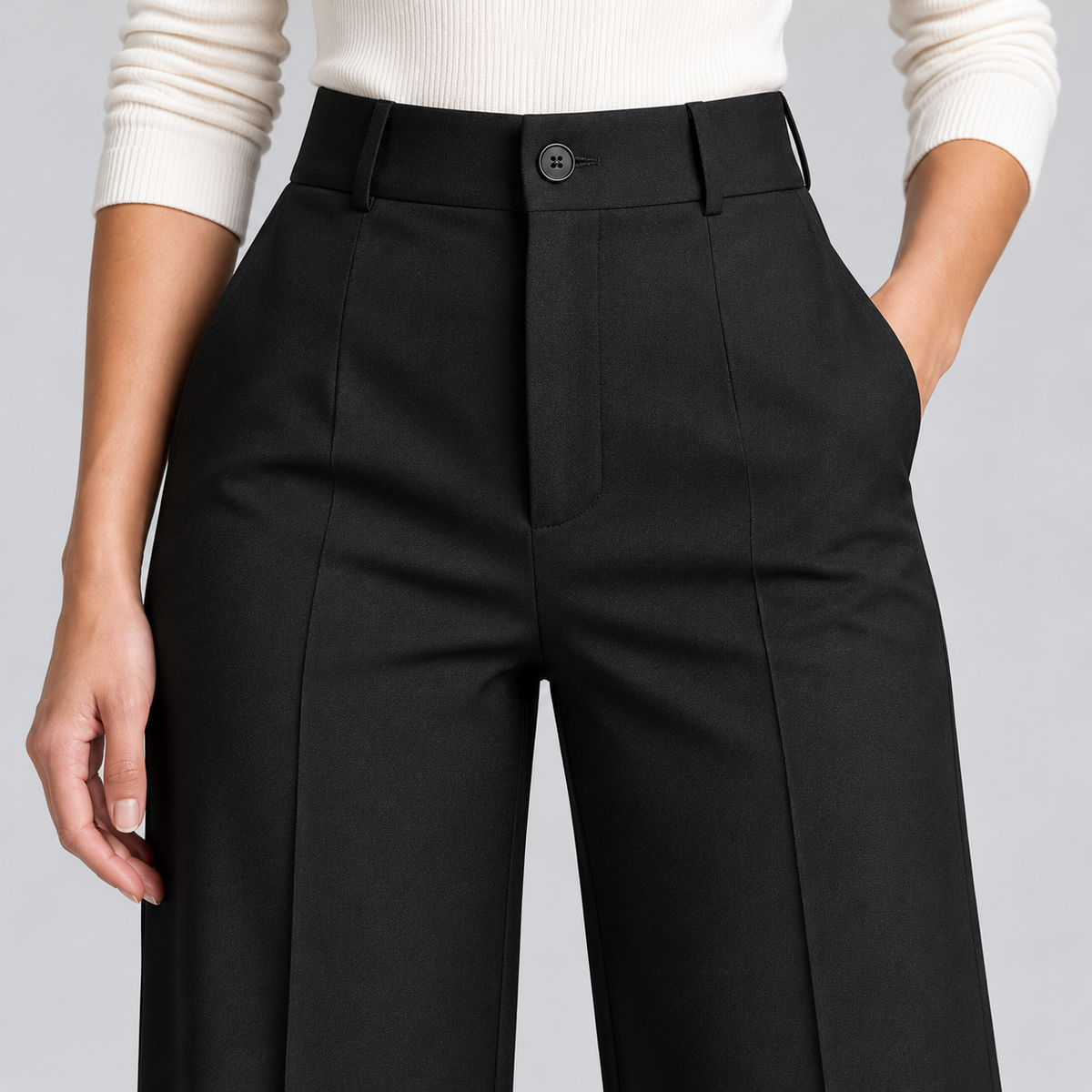 Dora | Women's High Waisted Dress Pants – Straight Leg Creased Trousers