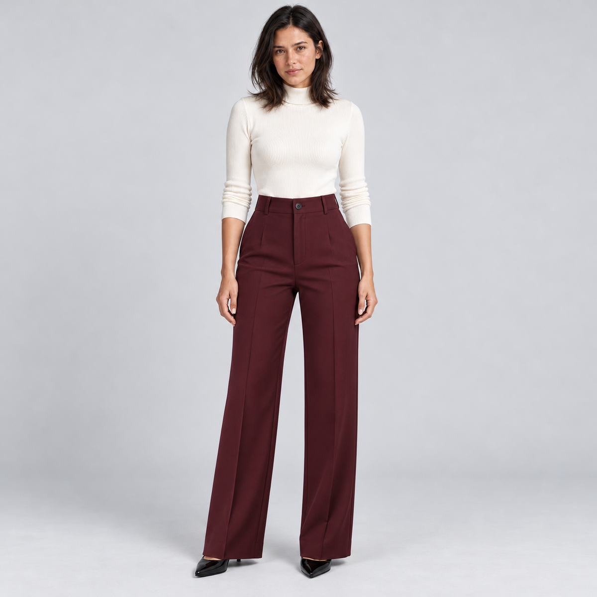 Dora | Women's High Waisted Dress Pants – Burgundy