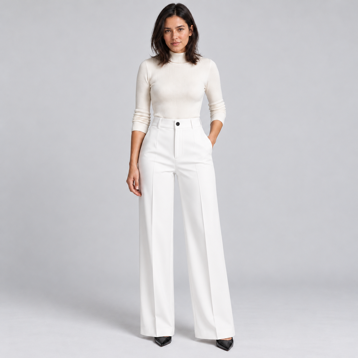 Dora | Women's High Waisted Dress Pants – White