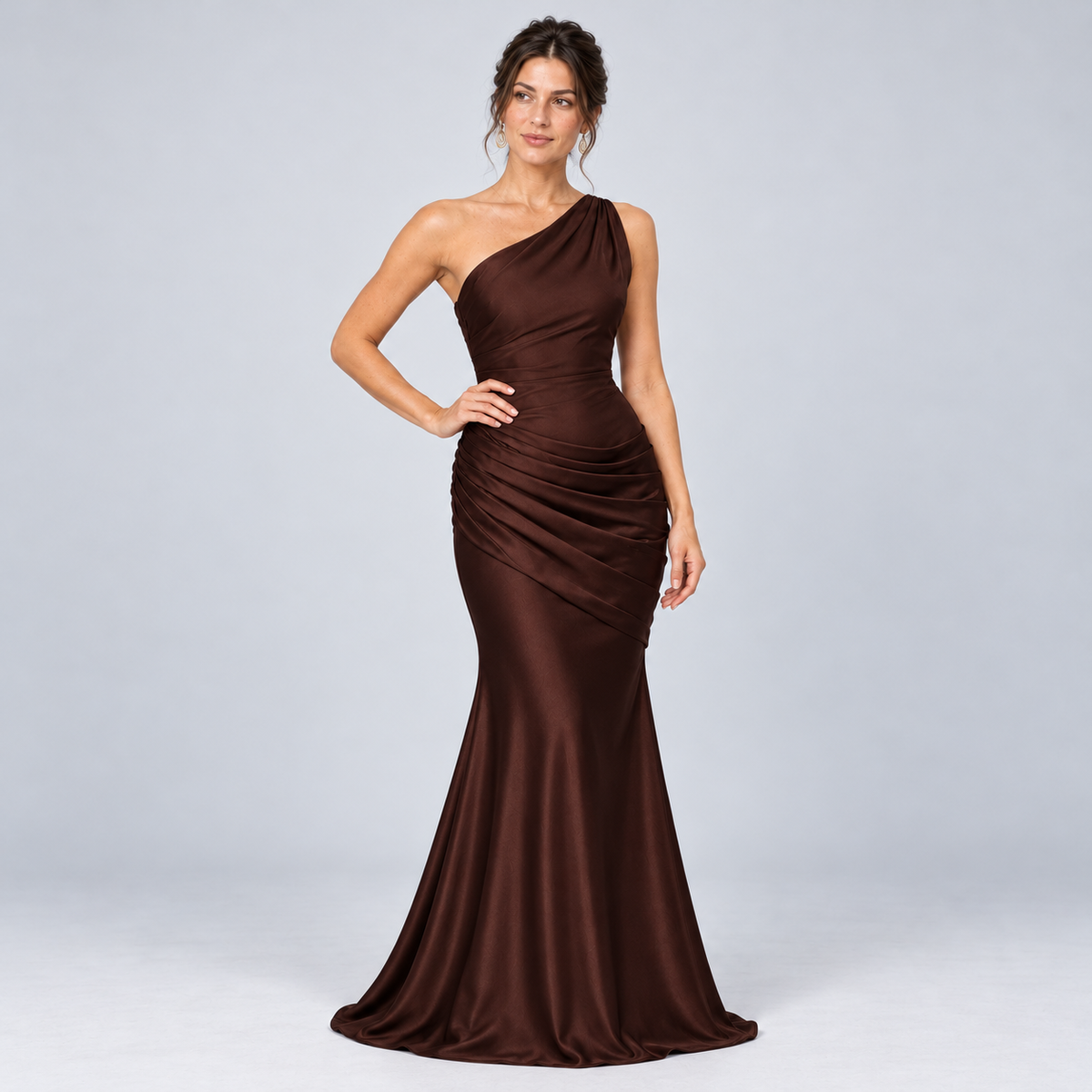Ruby | Women's One Shoulder Maxi Dress – Brown