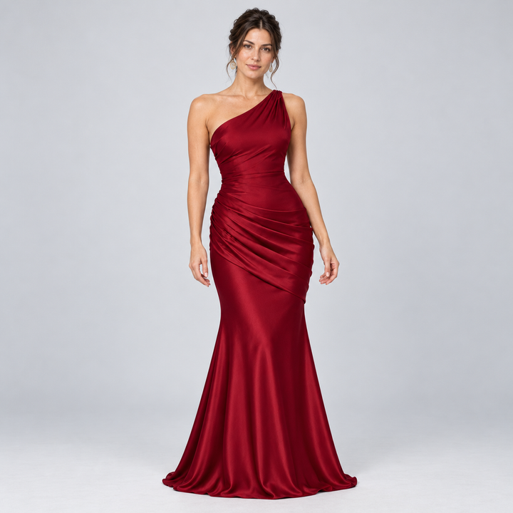 Ruby | Women's One Shoulder Maxi Dress – Red