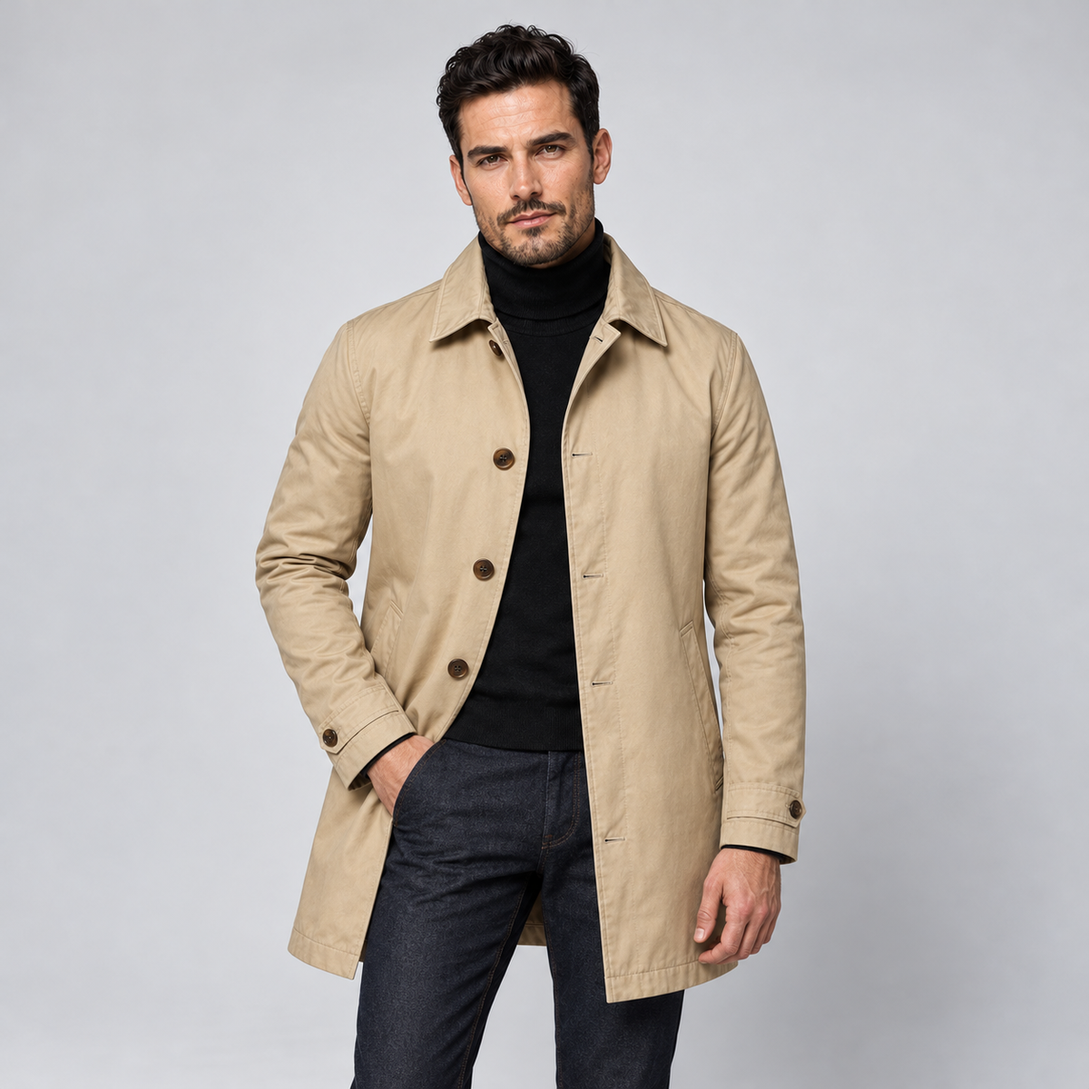Neil | Men's Tailored Button Front Winter Coat – Longline Overcoat