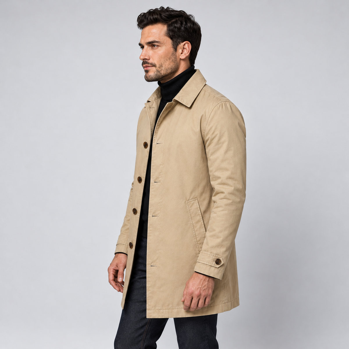 Neil | Men's Tailored Button Front Winter Coat – Longline Overcoat