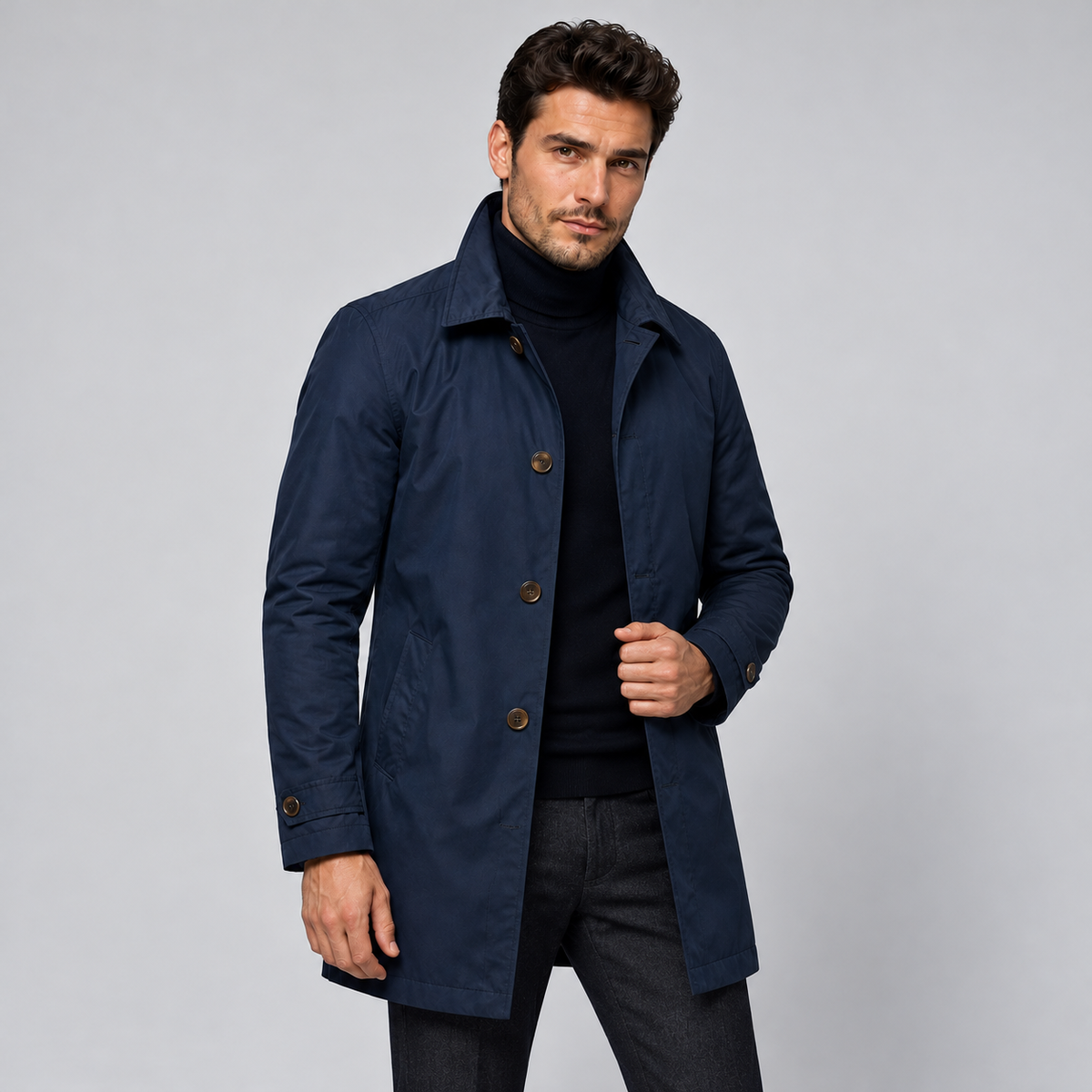 Neil | Men's Tailored Button Front Winter Coat – Longline Overcoat