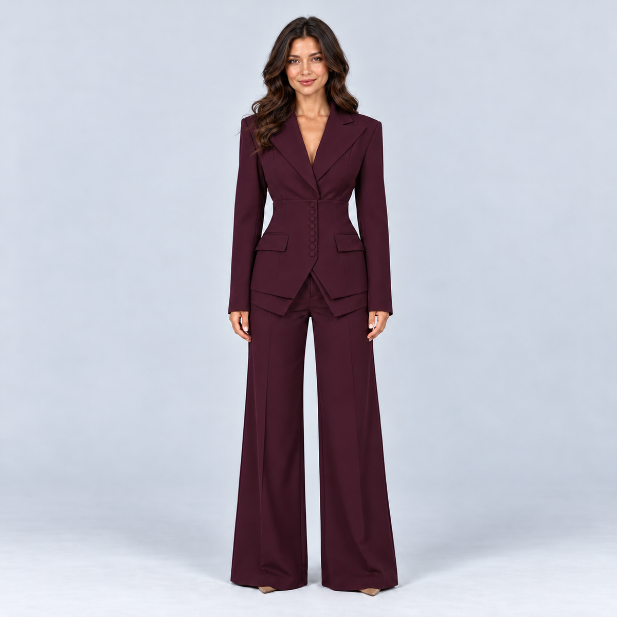 Saga | Women's Three Piece Blazer Suit Set – Burgundy