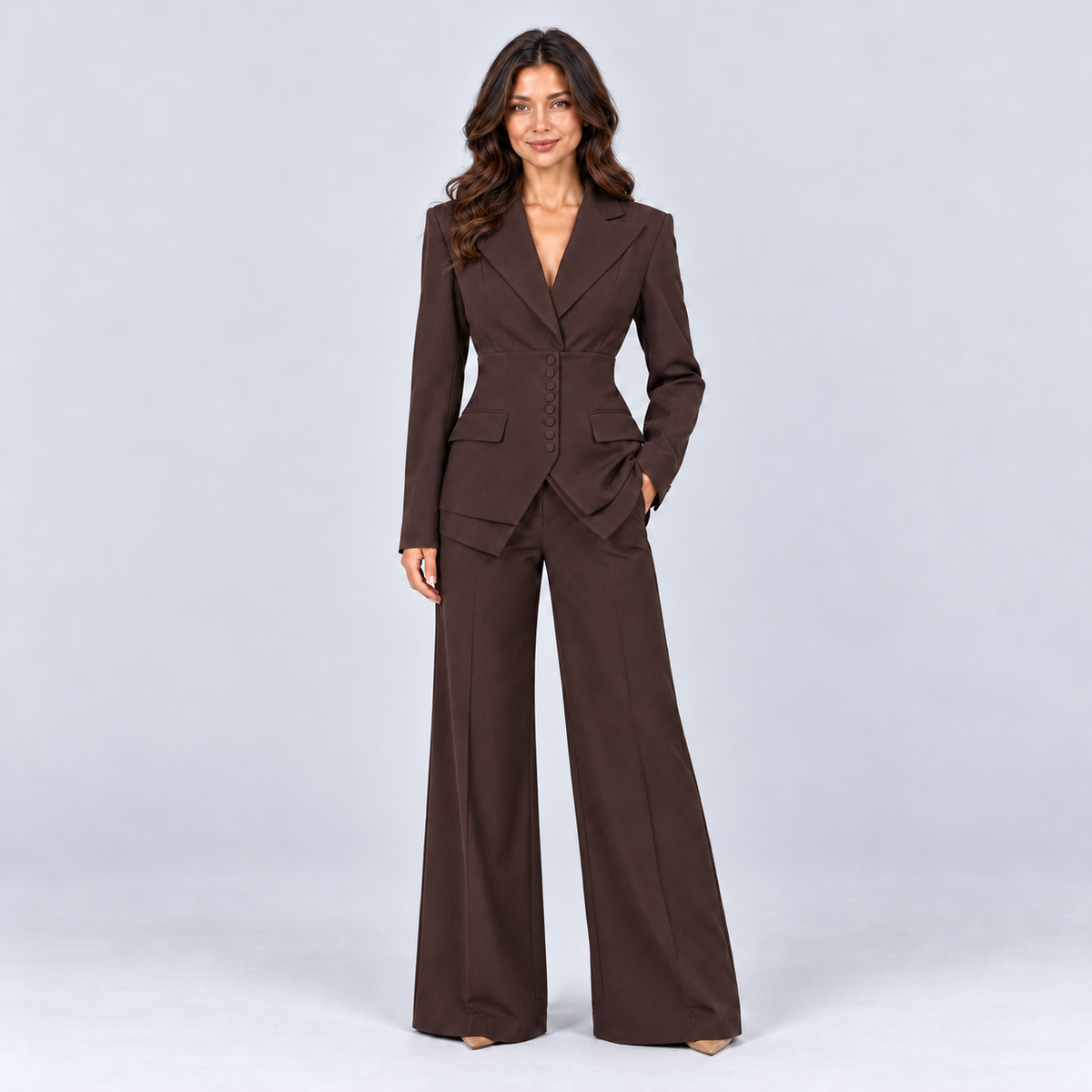 Saga | Women's Three Piece Blazer Suit Set – Coffee