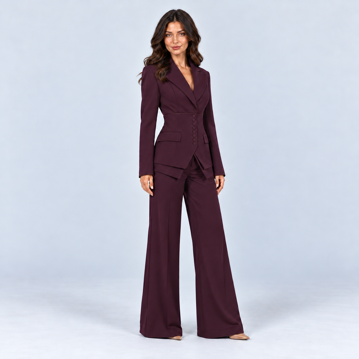 Saga | Women's Three Piece Blazer Suit Set – Burgundy