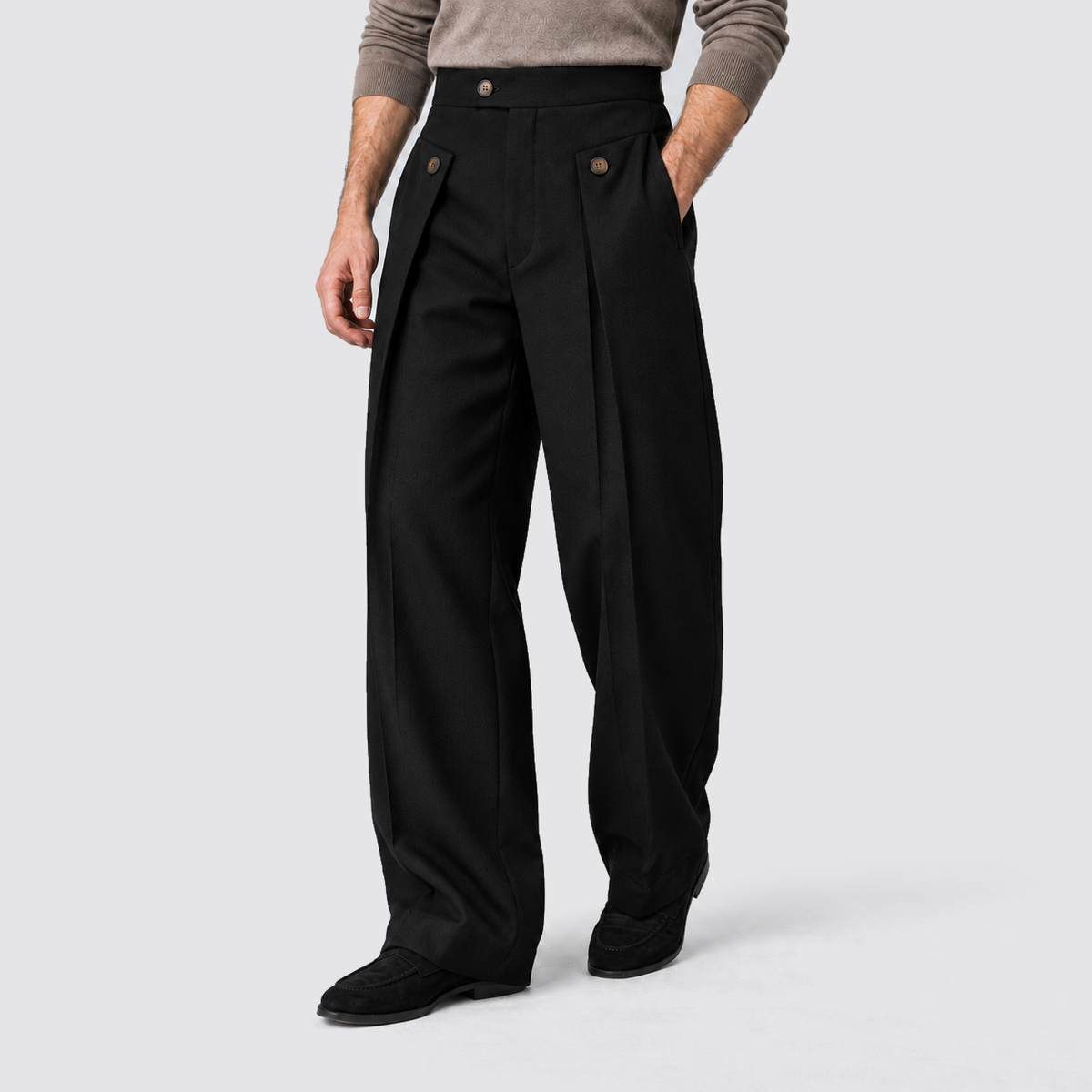 Neil | Men's Pleated Wide Leg Dress Pants – Tailored Office Trousers