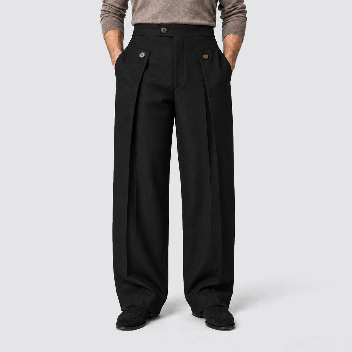 Neil | Men's Pleated Wide Leg Dress Pants – Tailored Office Trousers