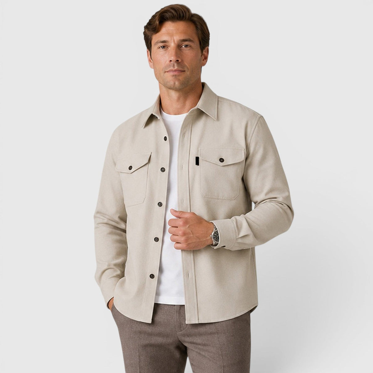 Jude | Men's Brushed Slim Fit Overshirt – Button Up Shirt Jacket