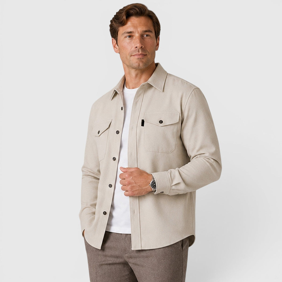 Jude | Men's Brushed Slim Fit Overshirt – Button Up Shirt Jacket