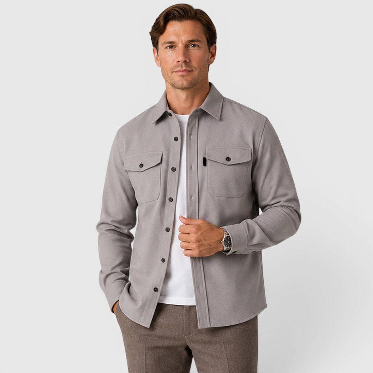 Jude | Men's Brushed Slim Fit Overshirt – Button Up Shirt Jacket