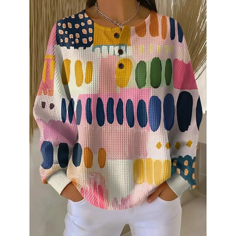 Ava | Women's Artful Print Button Neck Sweatshirt – Pink