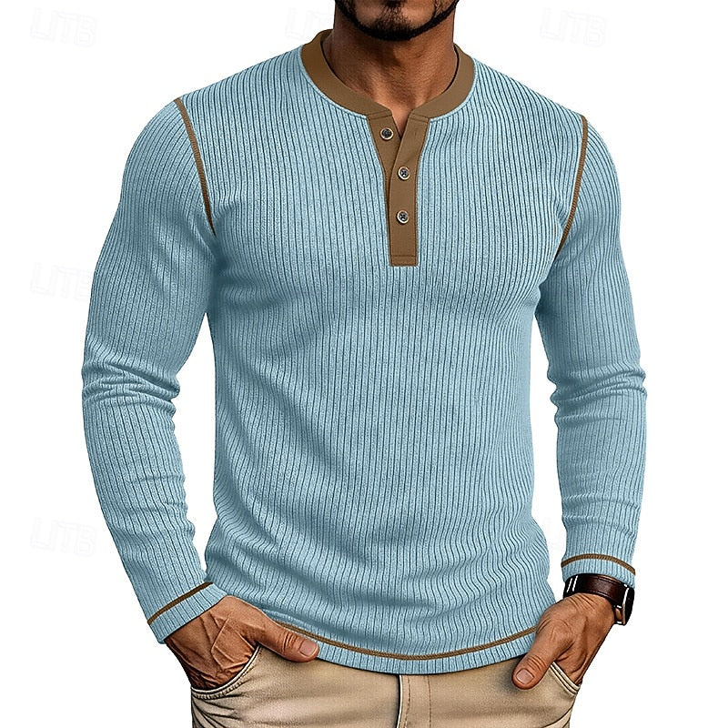 Zane | Men's Rib Knit Henley Shirt – Light Blue