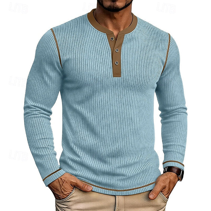 Zane | Men's Rib Knit Henley Shirt – Light Blue