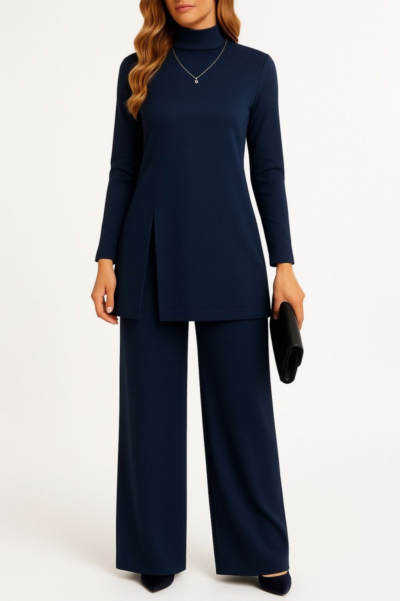Ingrid | Women's Mock Neck Matching Set – Wide Leg Pants Two Piece Set