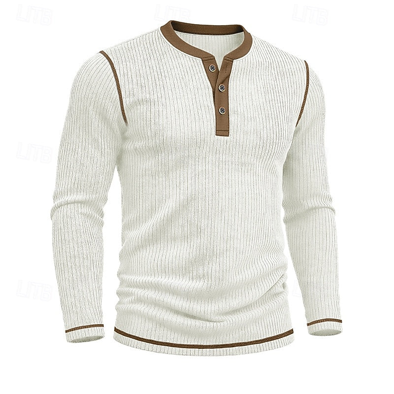 Zane | Men's Rib Knit Henley Shirt – Flexible Long Sleeve Base Layer