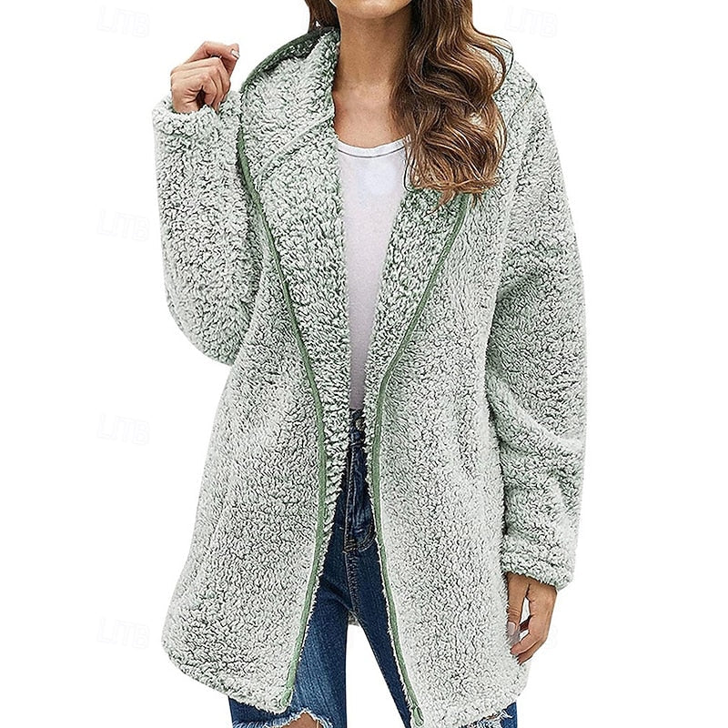 Erin | Women's Plush Hooded Winter Jacket – Light Green