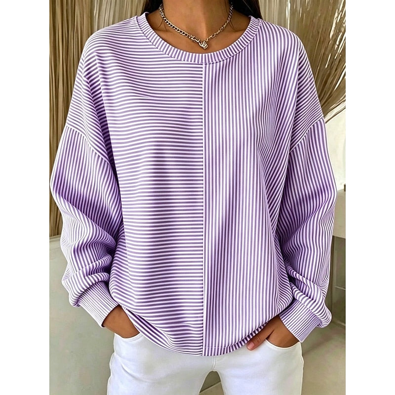 Maeve | Women's Striped Oversized Sweatshirt – Purple