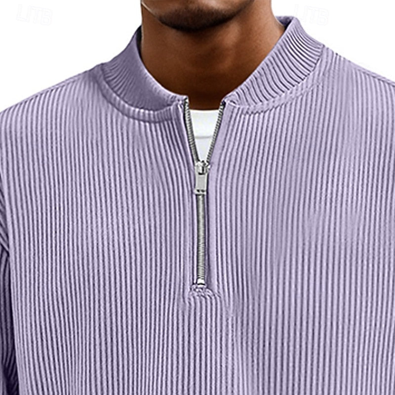 Forrest | Men's Ribbed Quarter Zip Knit Sweater – Standing Collar Pullover