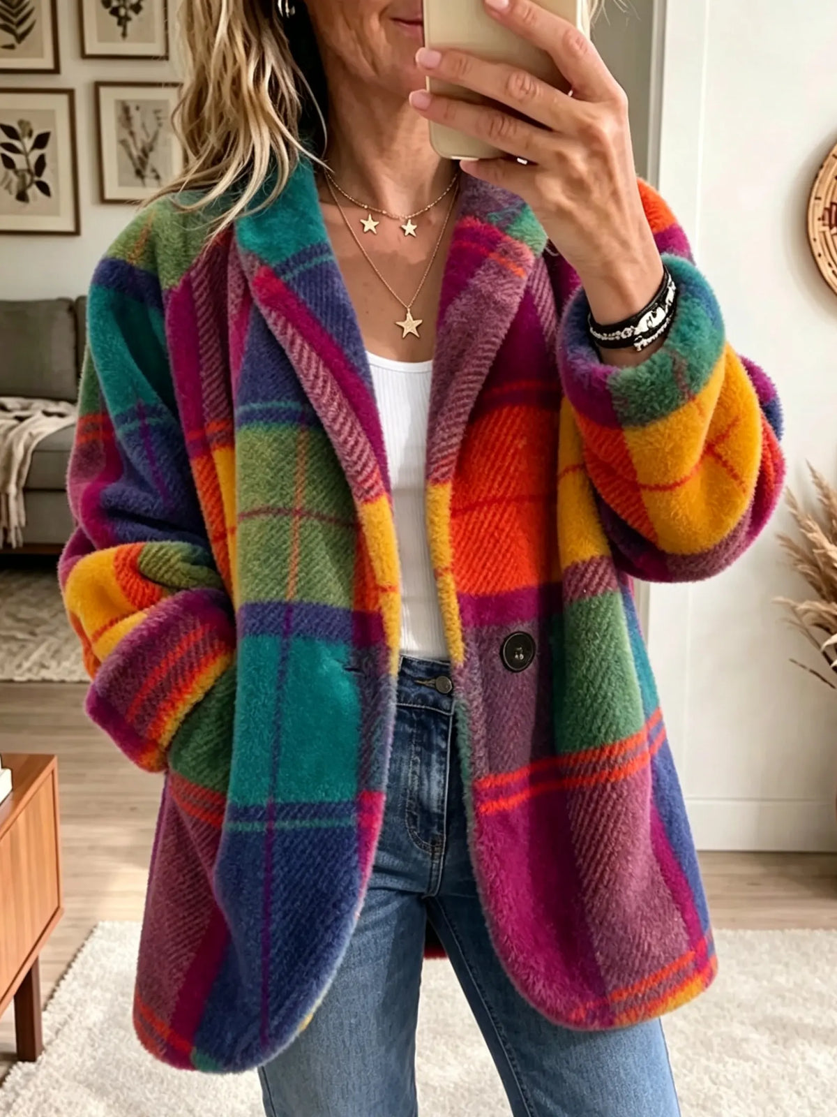 Vera | Women's Brushed Plaid Winter Jacket – Rainbow