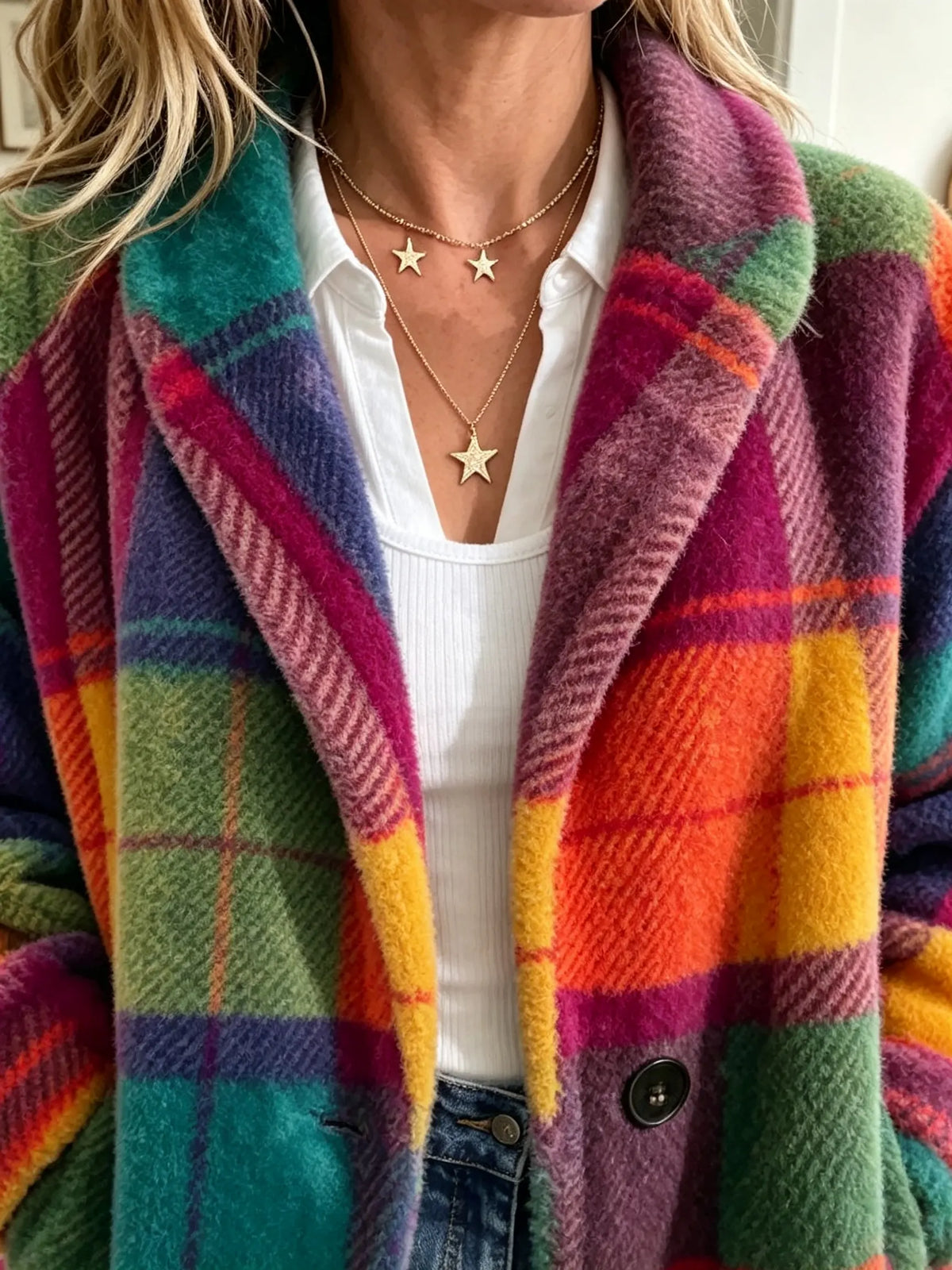 Vera | Women's Brushed Plaid Winter Jacket – Relaxed Fit Coat
