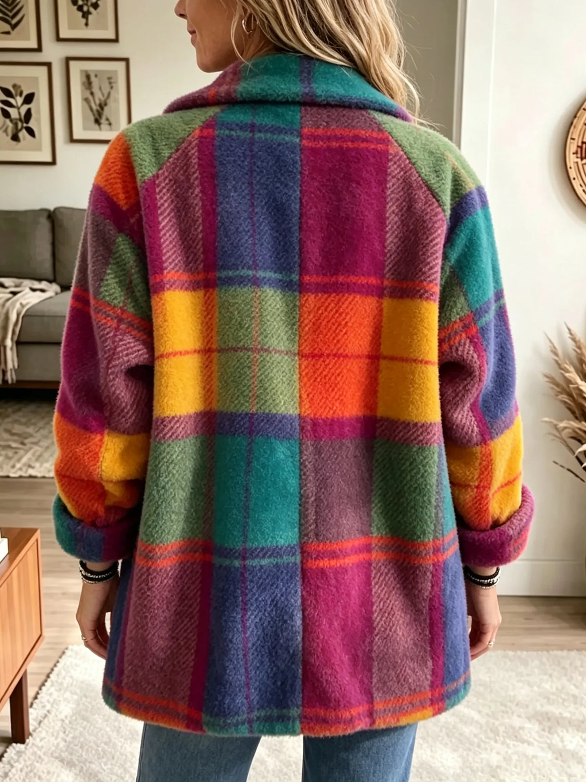 Vera | Women's Brushed Plaid Winter Jacket – Relaxed Fit Coat