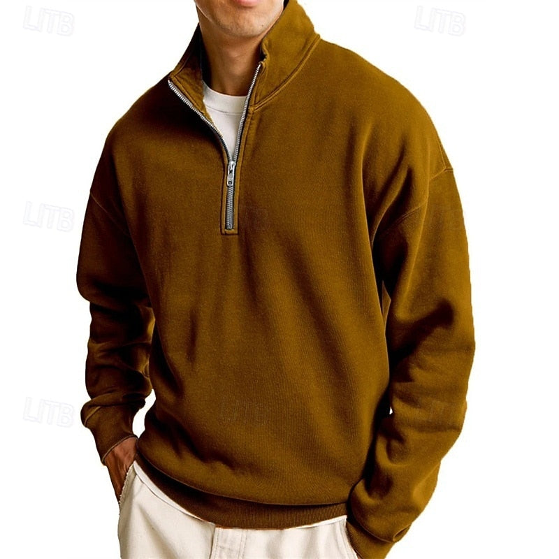 Rex | Men's Stand Collar Quarter Zip Sweatshirt – Brown