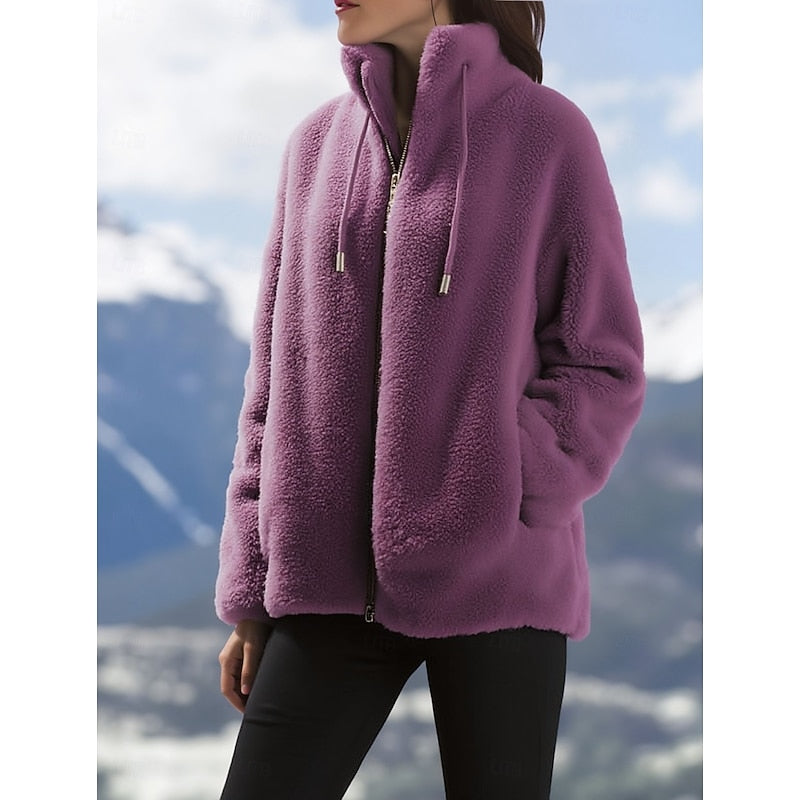 Tara | Women's Plush Full Zip Winter Jacket – Purple