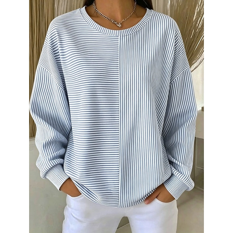 Maeve | Women's Striped Oversized Sweatshirt – Blue