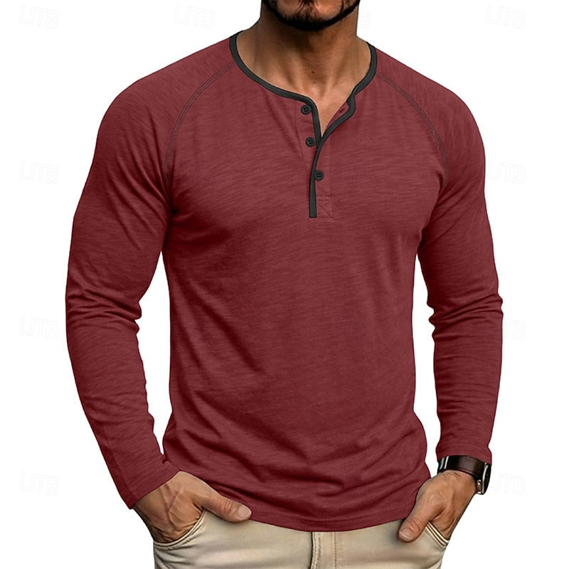 Adam | Men's Long Sleeve Henley Shirt – Classic Button Placket Top