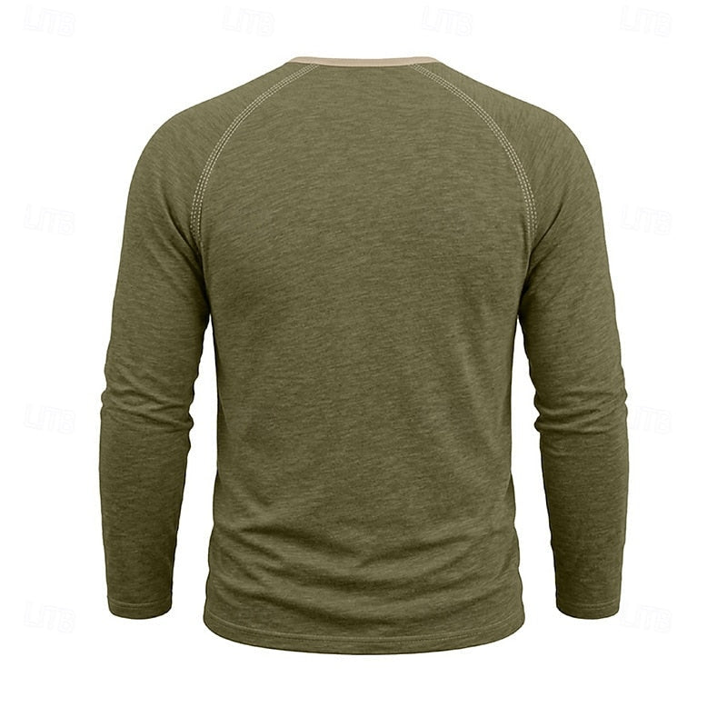 Adam | Men's Long Sleeve Henley Shirt – Classic Button Placket Top
