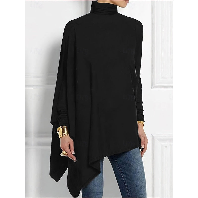 Talia | Women's Draped Turtleneck Knit Sweater – Black