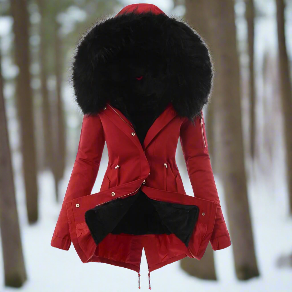 Mona | Women's Faux Fur Hood Winter Coat – Insulated Cinched Waist Parka