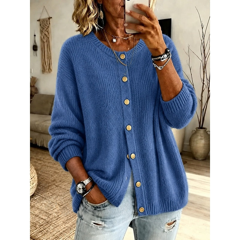 Molly | Women's Button Up Cardigan Sweater – Crew Neck Knit Cardigan