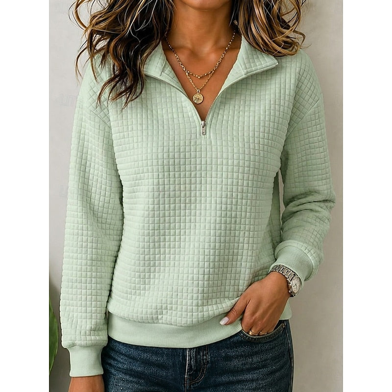 Cora | Women's Textured Quarter Zip Knit Sweater – Light Green