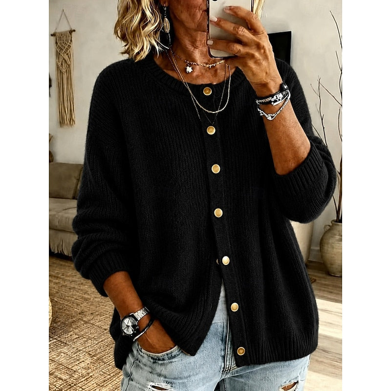 Molly | Women's Button Up Cardigan Sweater – Crew Neck Knit Cardigan