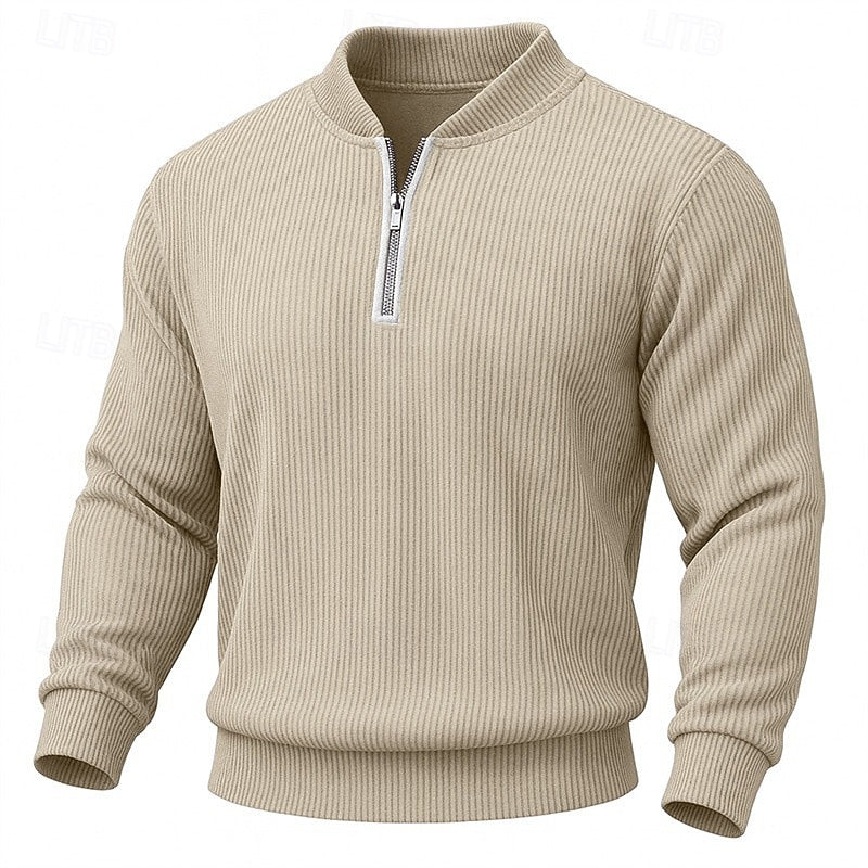 Forrest | Men's Ribbed Quarter Zip Knit Sweater – Standing Collar Pullover