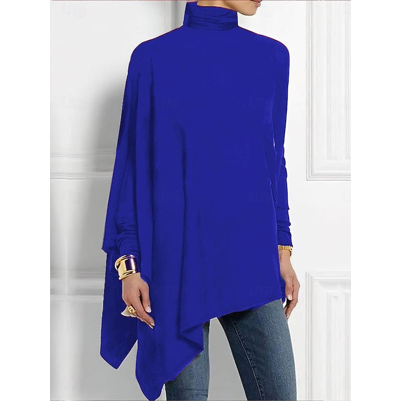 Talia | Women's Draped Turtleneck Knit Sweater – Blue