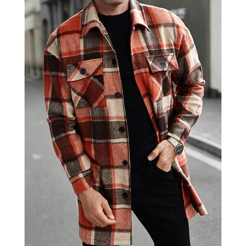 Emmett | Men's Warm Plaid Overshirt – Orange
