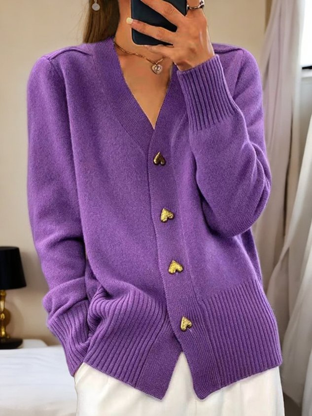 Yara | Women's V-Neck Knit Cardigan Sweater – Purple