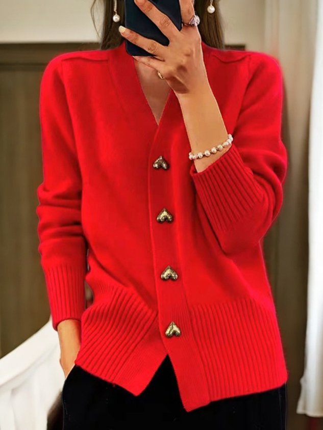 Yara | Women's V-Neck Knit Cardigan Sweater – Red
