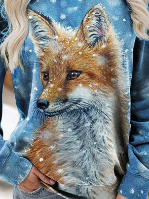 Annabel | Women's Snowflake Fox Print Sweatshirt – Cute Crewneck Pullover