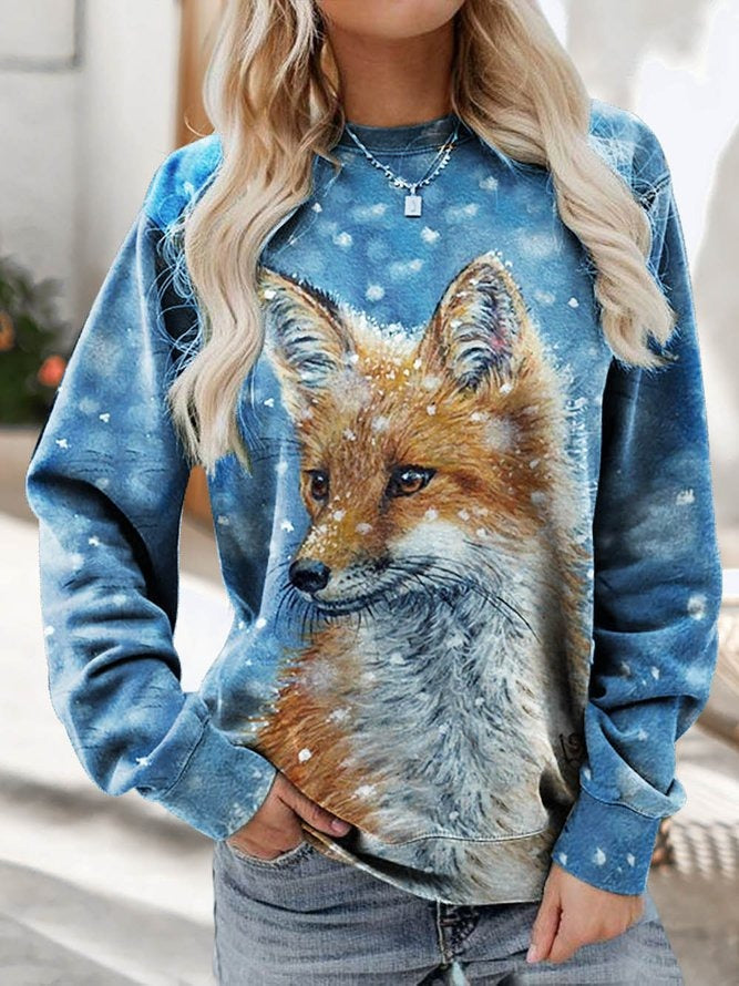Annabel | Women's Snowflake Fox Print Sweatshirt – Cute Crewneck Pullover