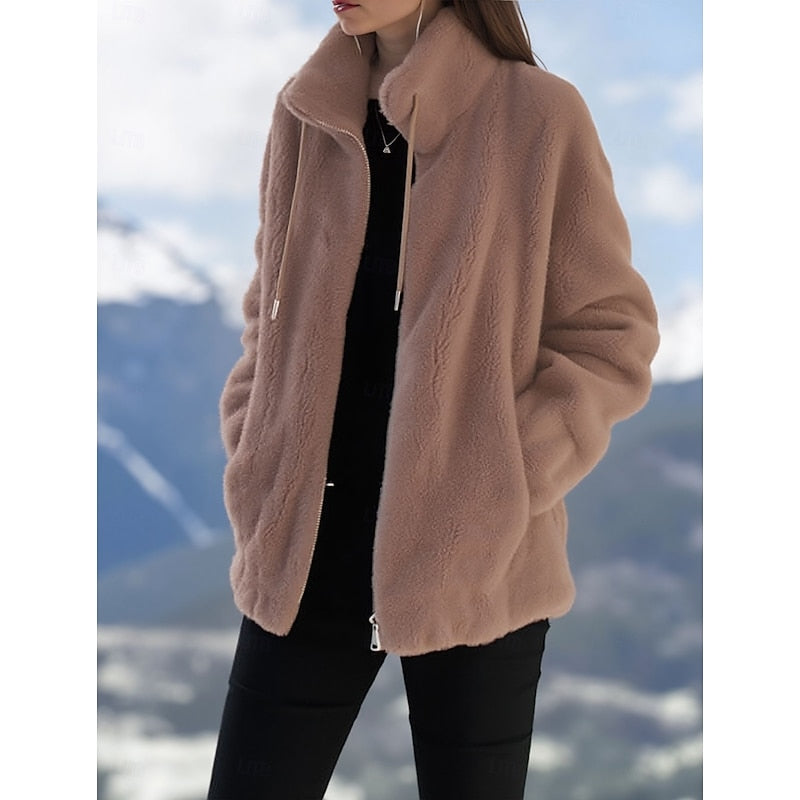 Tara | Women's Plush Full Zip Winter Jacket – Khaki